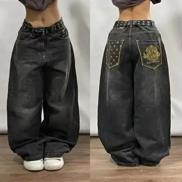 American Retro Cleanfit Fashion Print Baggy Jeans Women's Y2K Popular Casual Joker Gothic High Waist Wide-Leg pants Street Wear - Image 2