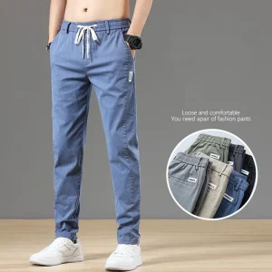 6 Colour Summer Men's Classic Cotton Solid Color Fashion Business Casual Pants Elastic Waist Korean Fashion Men Clothing 28-38