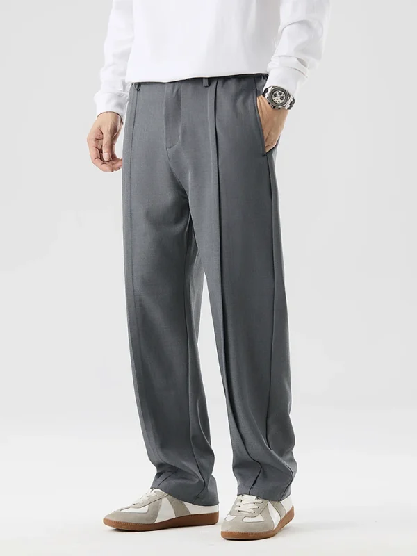 2025 New Korean Men's Casual Pants Banded Waist Stretch Semi-Wide Pleated Suit Slacks Straight Loose Draped Trousers - Image 3