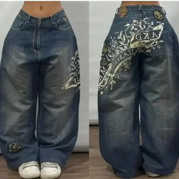 American Retro Cleanfit Fashion Print Baggy Jeans Women's Y2K Popular Casual Joker Gothic High Waist Wide-Leg pants Street Wear - Image 5