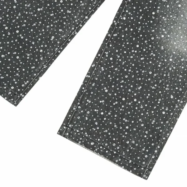Streetwear Vintage Rhinestone Sequin Retro Black Jeans Y2K Clothes Men Women Gothic Baggy Jeans Casual Low Rise Wide Leg Trouser - Image 5
