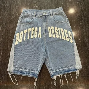 Bottega Desire Y2K New Cowboy Skateboard Shorts Cartoon Embroidery Men And Women Loose Jeans Wide-Leg Pants Hip-Hop Street Jeans