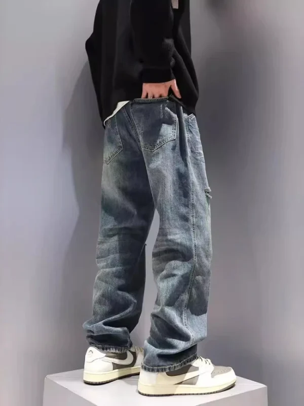New Men's Ripped Jeans Baggy Straight Fashion Vintage Blue Denim Pants Personality Streetwear Hip Hop High Quality Male Trousers - Image 4