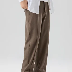 2025 New Korean Men's Casual Pants Banded Waist Stretch Semi-Wide Pleated Suit Slacks Straight Loose Draped Trousers