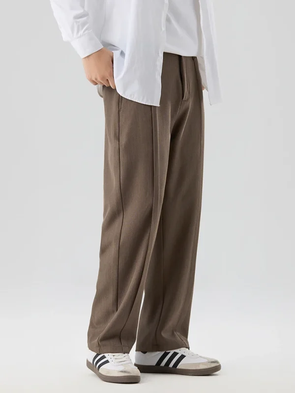 2025 New Korean Men's Casual Pants Banded Waist Stretch Semi-Wide Pleated Suit Slacks Straight Loose Draped Trousers