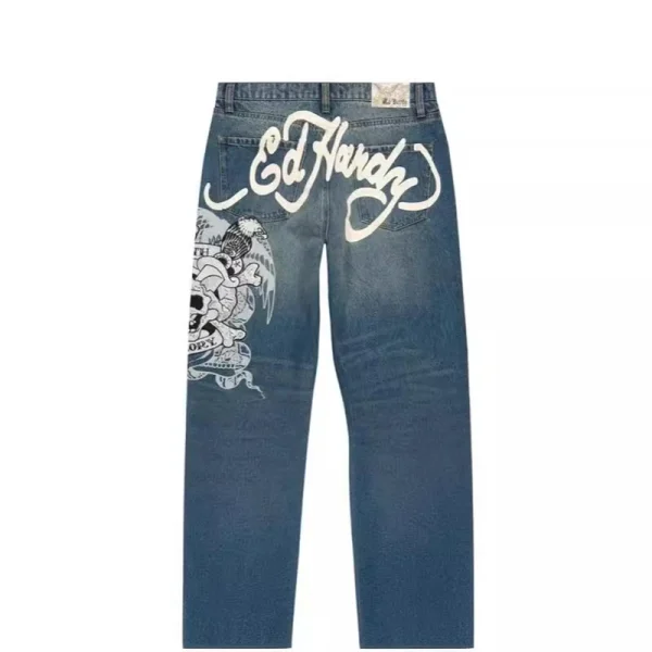 Hip Hop Punk Skull Print Baggy Blue Jeans for Women Y2k Street Wear Casual Straight Wide Leg Pants Hot Selling Denim Trousers - Image 3