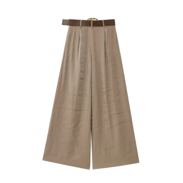 HipSeam Women Satin Trousers With Belt Spring Summer Simple Women's Pants Versatile Female Loose Pants Pocket Wide Leg Pants - Image 2