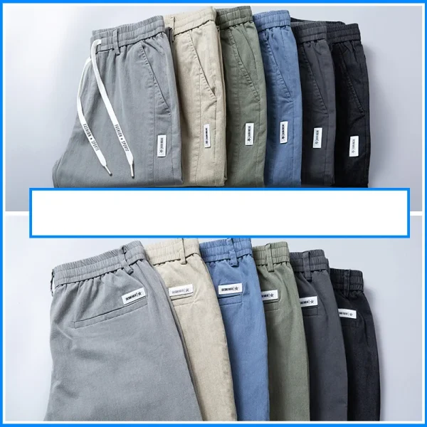 6 Colour Summer Men's Classic Cotton Solid Color Fashion Business Casual Pants Elastic Waist Korean Fashion Men Clothing 28-38 - Image 2