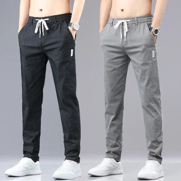 6 Colour Summer Men's Classic Cotton Solid Color Fashion Business Casual Pants Elastic Waist Korean Fashion Men Clothing 28-38 - Image 3