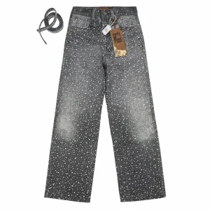Streetwear Vintage Rhinestone Sequin Retro Black Jeans Y2K Clothes Men Women Gothic Baggy Jeans Casual Low Rise Wide Leg Trouser