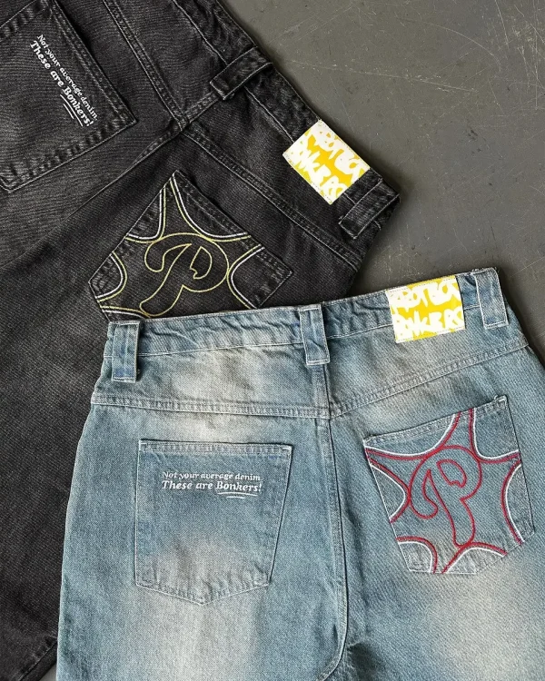 Streetwear PROTECT Jeans Y2K mens Pants Harajuku Hip Hop Letter Embroidery Vintage Blue Baggy Jeans High Waist Wide Leg Trouser - Image 4
