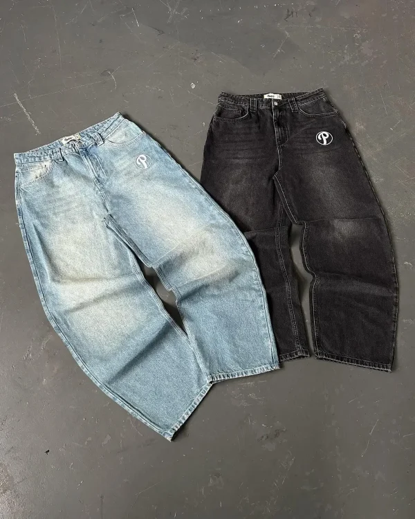 Streetwear PROTECT Jeans Y2K mens Pants Harajuku Hip Hop Letter Embroidery Vintage Blue Baggy Jeans High Waist Wide Leg Trouser - Image 2