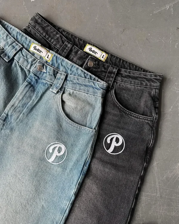 Streetwear PROTECT Jeans Y2K mens Pants Harajuku Hip Hop Letter Embroidery Vintage Blue Baggy Jeans High Waist Wide Leg Trouser - Image 3