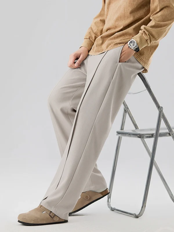 2025 New Korean Men's Casual Pants Banded Waist Stretch Semi-Wide Pleated Suit Slacks Straight Loose Draped Trousers - Image 2