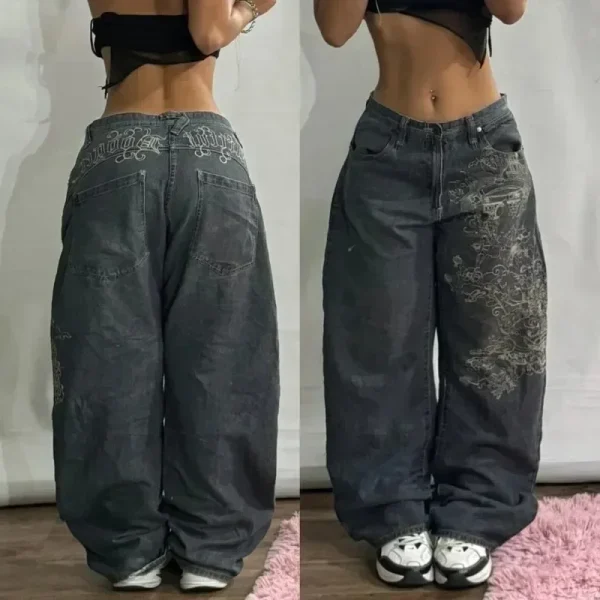 American Retro Cleanfit Fashion Print Baggy Jeans Women's Y2K Popular Casual Joker Gothic High Waist Wide-Leg pants Street Wear - Image 4