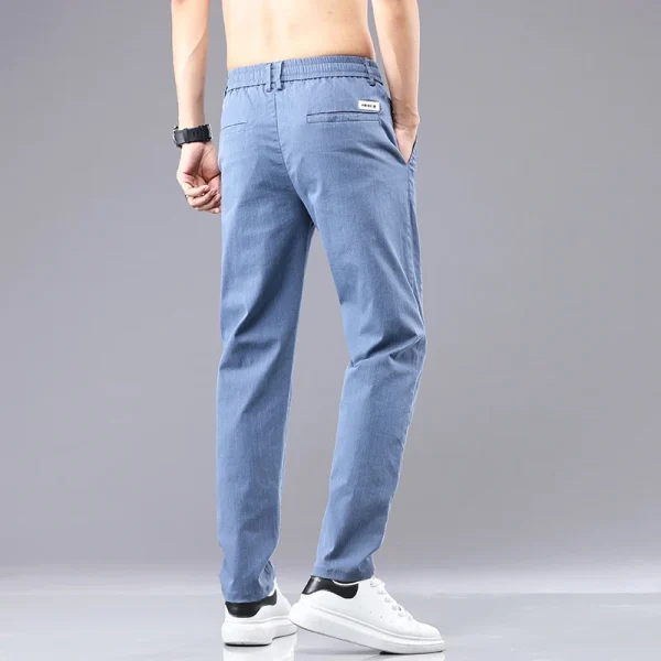 6 Colour Summer Men's Classic Cotton Solid Color Fashion Business Casual Pants Elastic Waist Korean Fashion Men Clothing 28-38 - Image 5