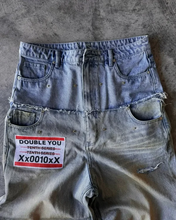 American Retro Double Stitching Washed Baggy Jeans Men's Y2K New Harajuku Hip-Hop Gothic Casual Joker Wide Trousers Street Wear - Image 2