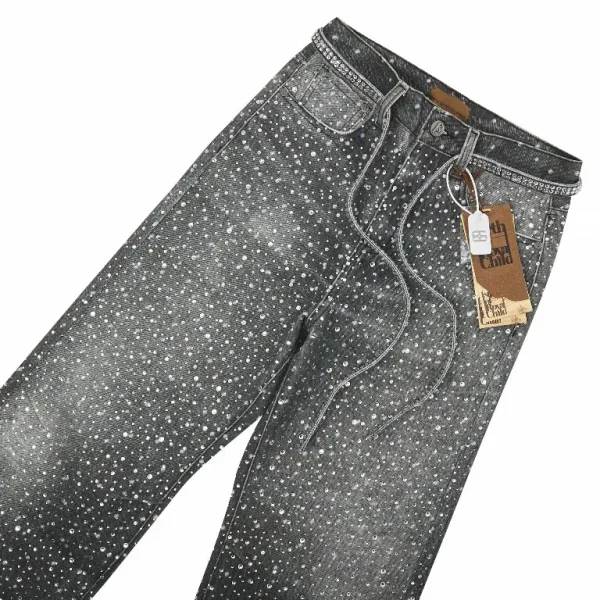 Streetwear Vintage Rhinestone Sequin Retro Black Jeans Y2K Clothes Men Women Gothic Baggy Jeans Casual Low Rise Wide Leg Trouser - Image 4