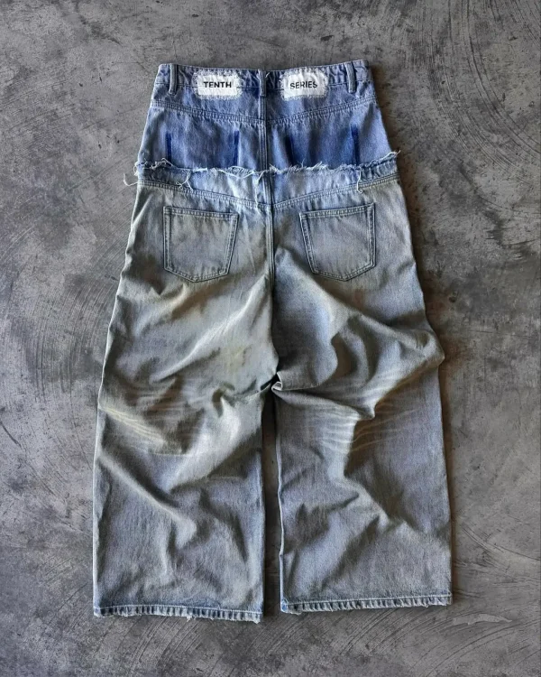 American Retro Double Stitching Washed Baggy Jeans Men's Y2K New Harajuku Hip-Hop Gothic Casual Joker Wide Trousers Street Wear - Image 3