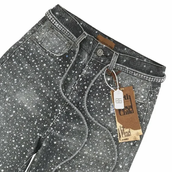 Streetwear Vintage Rhinestone Sequin Retro Black Jeans Y2K Clothes Men Women Gothic Baggy Jeans Casual Low Rise Wide Leg Trouser - Image 2