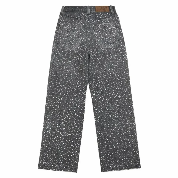Streetwear Vintage Rhinestone Sequin Retro Black Jeans Y2K Clothes Men Women Gothic Baggy Jeans Casual Low Rise Wide Leg Trouser - Image 3