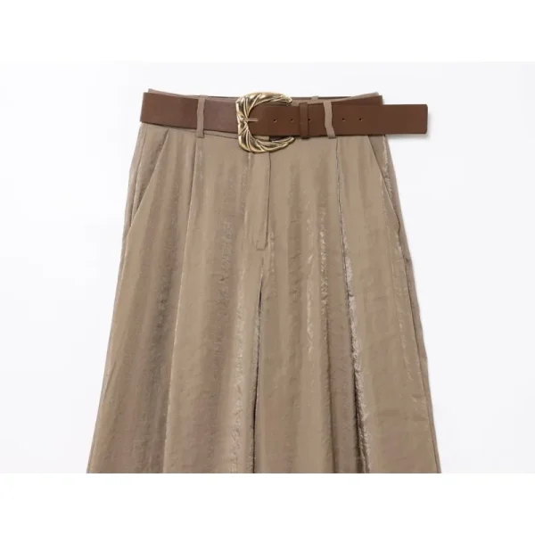 HipSeam Women Satin Trousers With Belt Spring Summer Simple Women's Pants Versatile Female Loose Pants Pocket Wide Leg Pants - Image 3