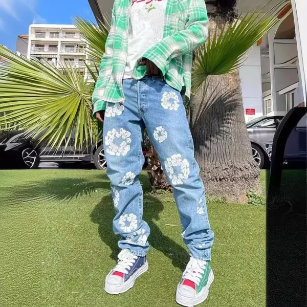 Man Jeans Denim Pants Fall Winter Casual Aesthetic Flower Print Jeans Baggy Pants Trousers High Waist Fashion Women Jean Pants - Image 2