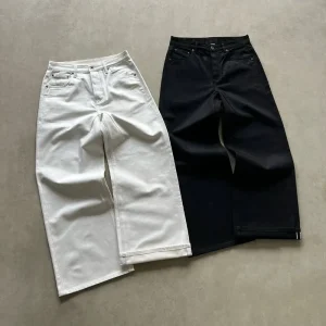 American fashion trend solid color high waisted jeans men's Y2K street hip-hop loose fitting Harajuku versatile wide leg pants