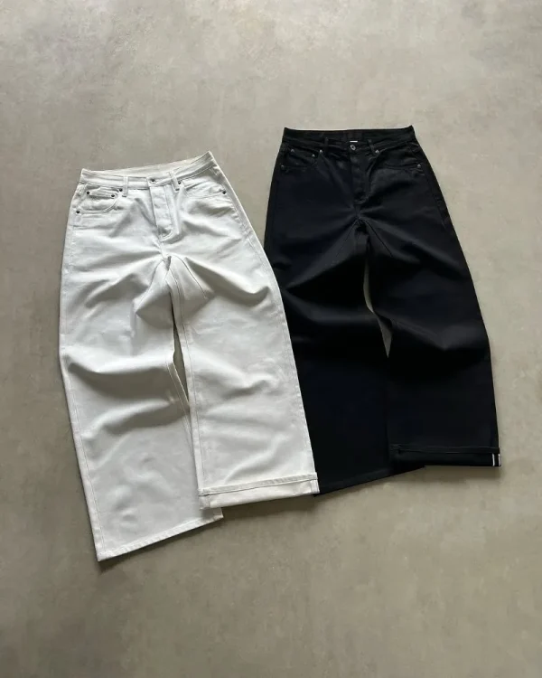 American fashion trend solid color high waisted jeans men's Y2K street hip-hop loose fitting Harajuku versatile wide leg pants