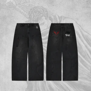 Berserk jeans fashionable Y2K baggy men pants American style distressed washed streetwear Harajuku Gothic embroidery floor pants