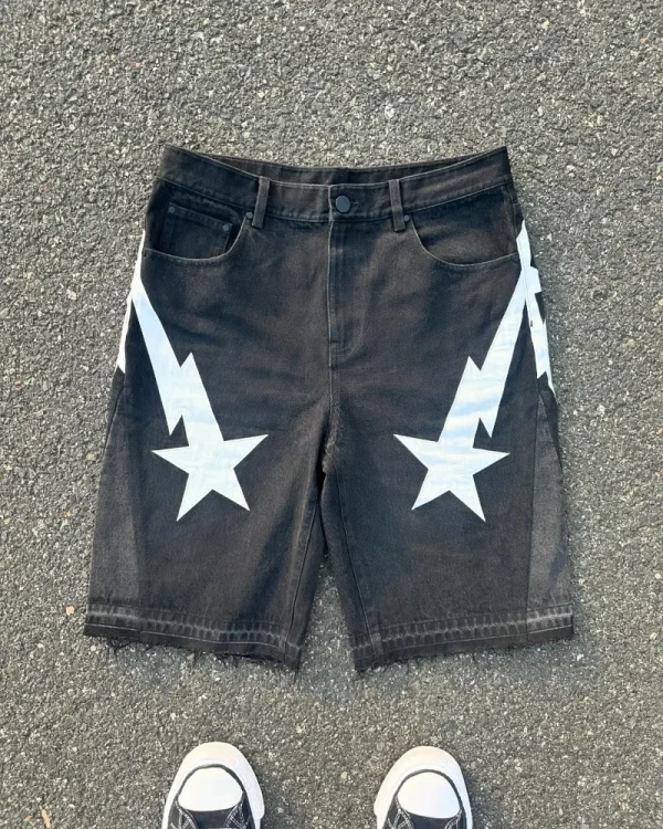 American fashion trend Street style wide-leg Jeans for men Y2k embroidered baggy jeans Goth punk High street casual shorts - Image 5