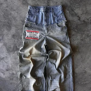 American Retro Double Stitching Washed Baggy Jeans Men's Y2K New Harajuku Hip-Hop Gothic Casual Joker Wide Trousers Street Wear