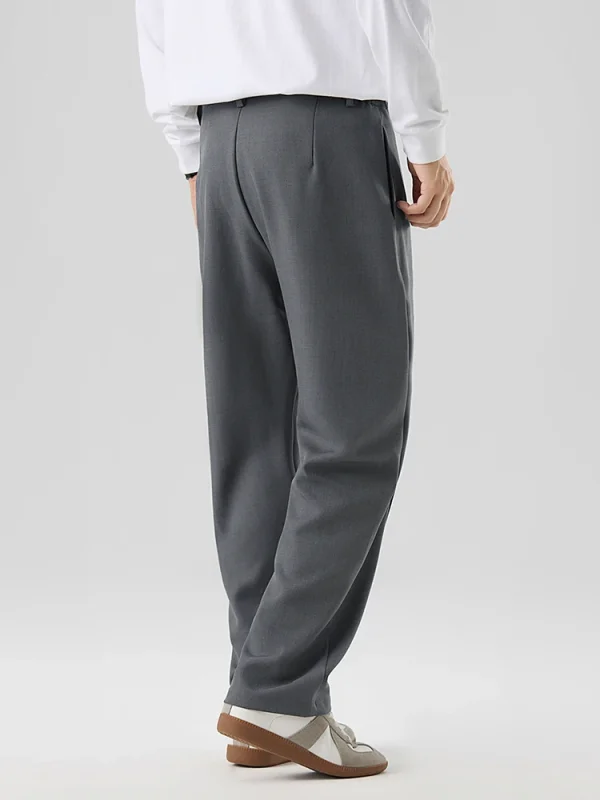2025 New Korean Men's Casual Pants Banded Waist Stretch Semi-Wide Pleated Suit Slacks Straight Loose Draped Trousers - Image 4
