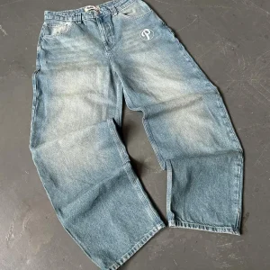 Streetwear PROTECT Jeans Y2K mens Pants Harajuku Hip Hop Letter Embroidery Vintage Blue Baggy Jeans High Waist Wide Leg Trouser